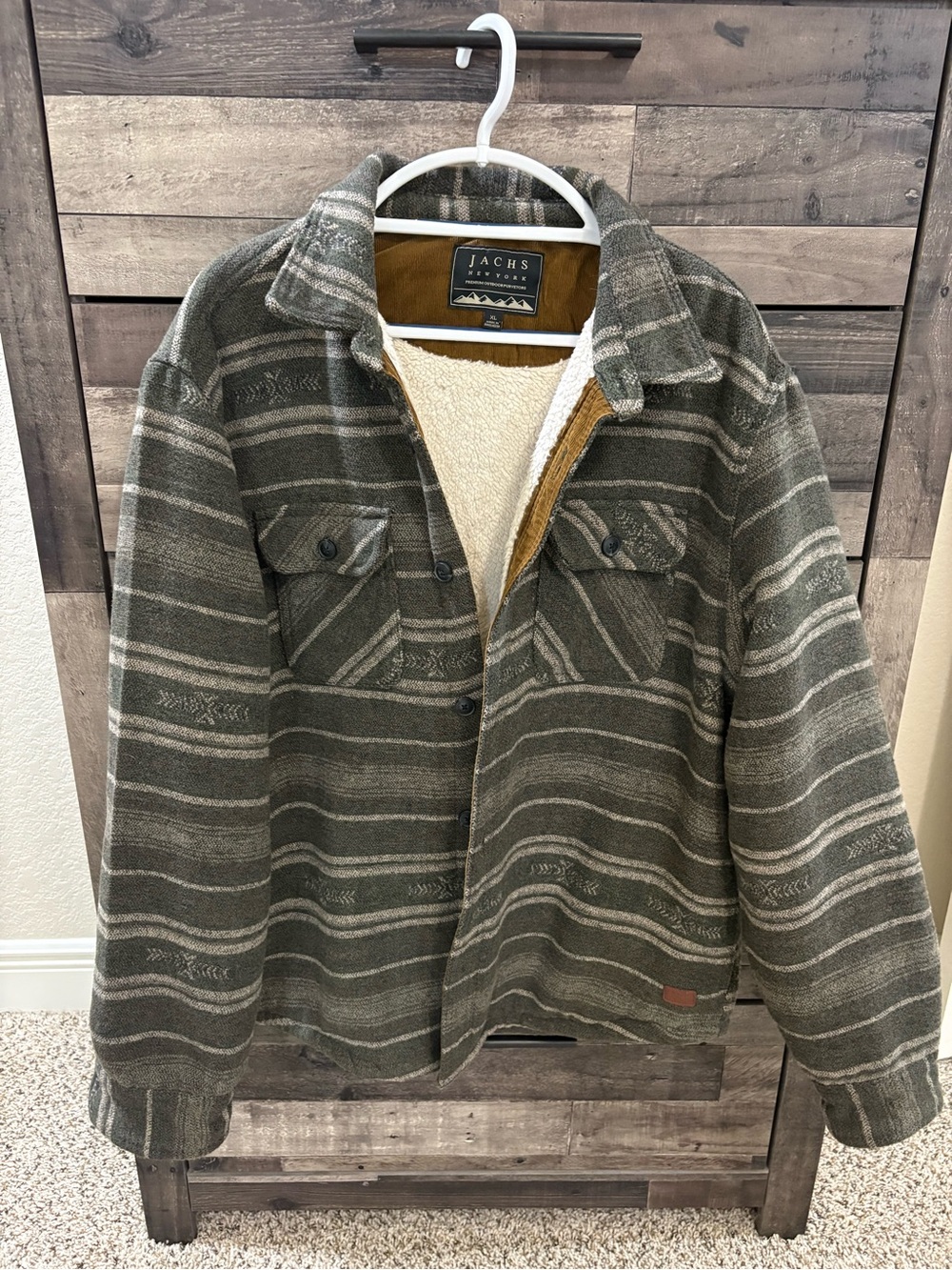 JACHS New York Men’s XL Wool Blend Sherpa-Lined Aztec Shacket